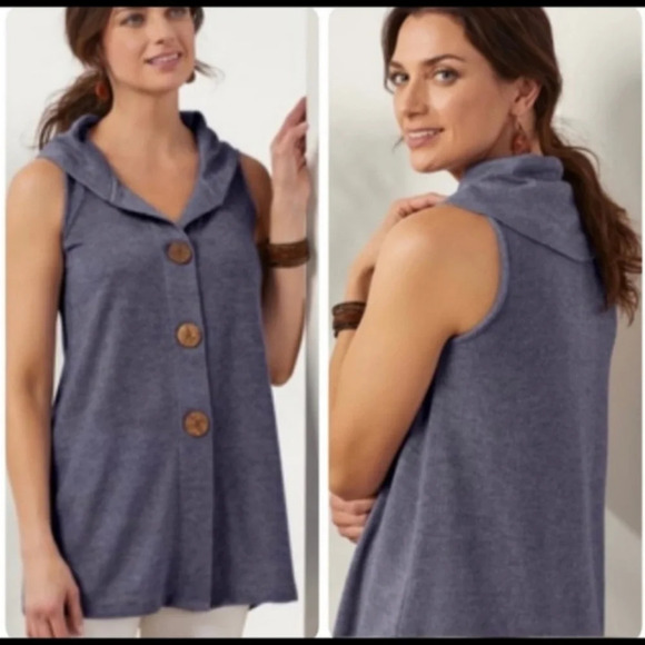 Soft Surroundings Tunic 3 Button Vest Sleeveless‎ Shawl Sweater Top Size Small - Picture 7 of 8